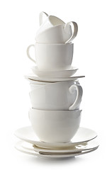 Image showing stack of white cups and plates