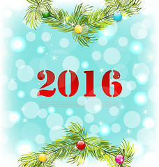 Image showing New Year Shiny Background with Wreath and Colorful Balls