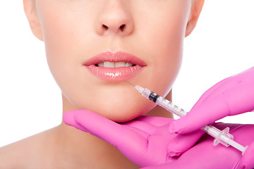 Image showing Beauty lip collagen filler injection