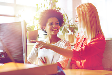 Image showing happy women or students with computer in office