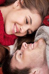 Image showing close up of happy smiling young couple faces