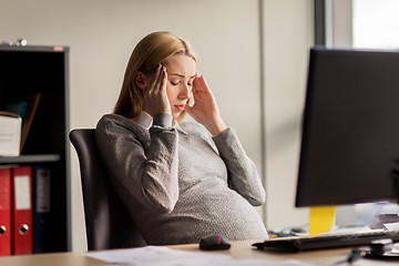 Image showing pregnant businesswoman feeling sick at office work