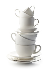 Image showing stack of white cups and plates