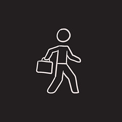 Image showing Businessman walking with briefcase sketch icon.