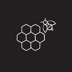 Image showing Honeycomb and bee sketch icon.