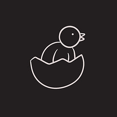 Image showing Chick peeking out of egg shell sketch icon.