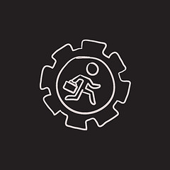 Image showing Man running inside the gear sketch icon.