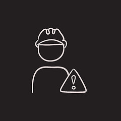 Image showing Worker with caution sign sketch icon.