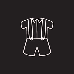 Image showing Baby shirt and shorts with suspenders sketch icon.