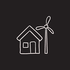 Image showing House with windmill sketch icon.