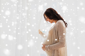 Image showing happy pregnant woman with big belly