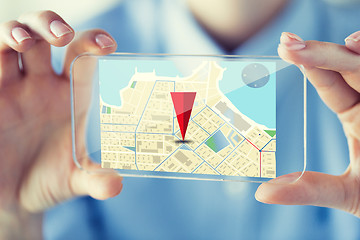 Image showing close up of woman with transparent smartphone