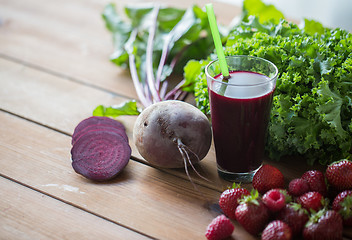 Image showing glass of beetroot juice, fruits and vegetables