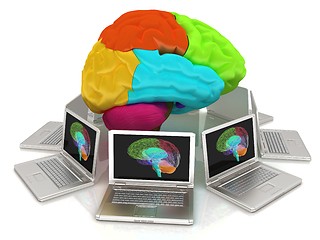 Image showing Computers connected to central brain. 3d render