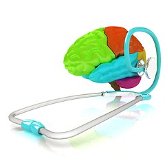 Image showing stethoscope and brain. 3d illustration