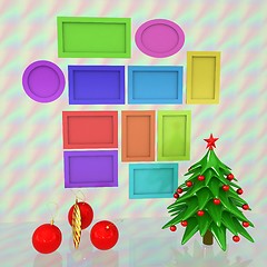 Image showing Set of Christmas and New Year frames and Christmas tree. 3D rend