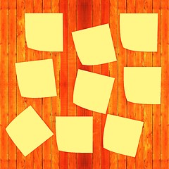 Image showing Mock-up of Sticky note paper on a wooden wall. 3D illustration