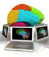 Image showing Computers connected to central brain. 3d render