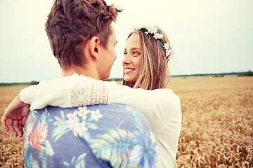 Image showing happy smiling young hippie couple outdoors