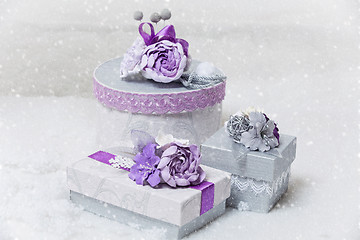 Image showing Set of flower decorated present boxes