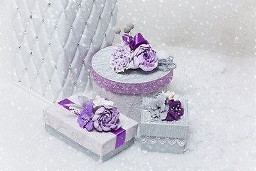 Image showing Set of flower decorated present boxes