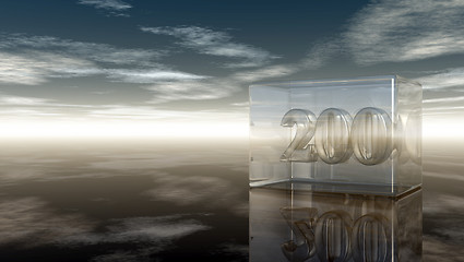 Image showing number two hundred in glass cube under cloudy sky - 3d rendering