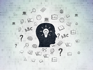 Image showing Education concept: Head With Light Bulb on Digital Data Paper background