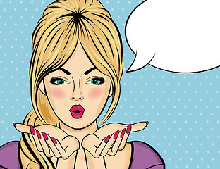 Image showing Surprised pop art  woman  . Comic woman with speech bubble. Pin 