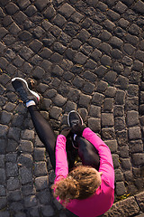 Image showing woman  stretching before morning jogging