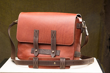 Image showing Old vintage leather bag with leather strap 