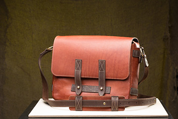 Image showing Old vintage leather bag with leather strap 