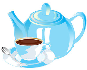 Image showing Teapot and cup with tea