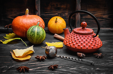 Image showing Still life autumn tea party