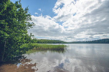 Image showing Idyllic lake with green trees