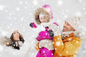 Image showing happy family with child in winter clothes outdoors