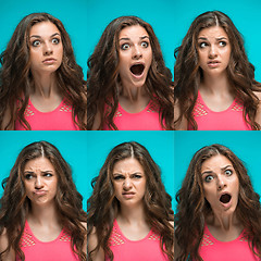 Image showing The young woman\'s portrait with different emotions