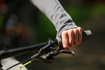 Image showing Woman hands on modern sport bike