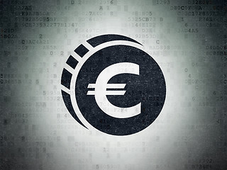 Image showing Currency concept: Euro Coin on Digital Data Paper background