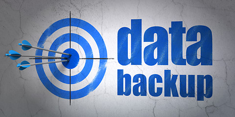 Image showing Data concept: target and Data Backup on wall background