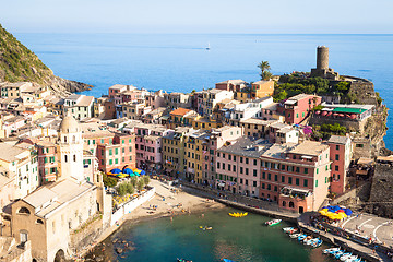 Image showing Vernazza in Cinque Terre, Italy - Summer 2016 - view from the hi