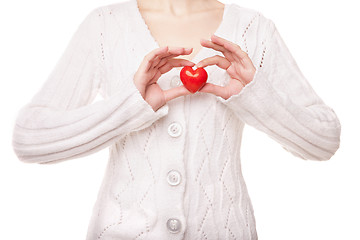 Image showing Valentines woman holding heart. Love concept