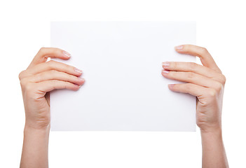 Image showing hand holding blank paper isolated 