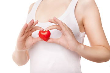 Image showing Valentines woman holding heart. Love concept