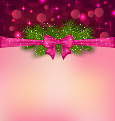 Image showing Christmas elegance background with fir branches and bow ribbon