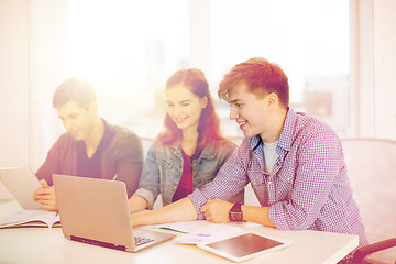 Image showing students with laptop, notebooks and tablet pc