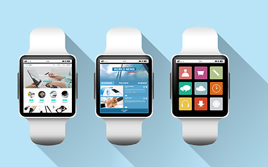 Image showing close up of black smart watches with applications