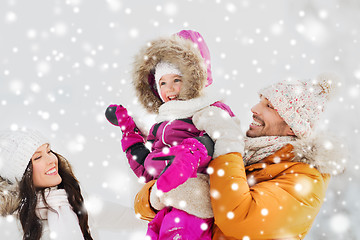 Image showing happy family with child in winter clothes outdoors