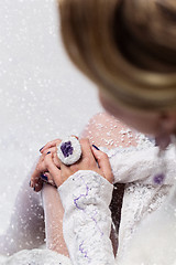 Image showing Bride hands with agate ring