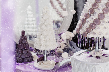 Image showing Set of three wedding croquembouche cakes