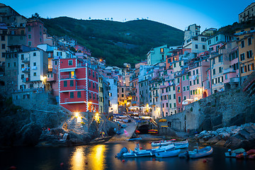 Image showing Riomaggiore in Cinque Terre, Italy - Summer 2016 - Sunset Hour